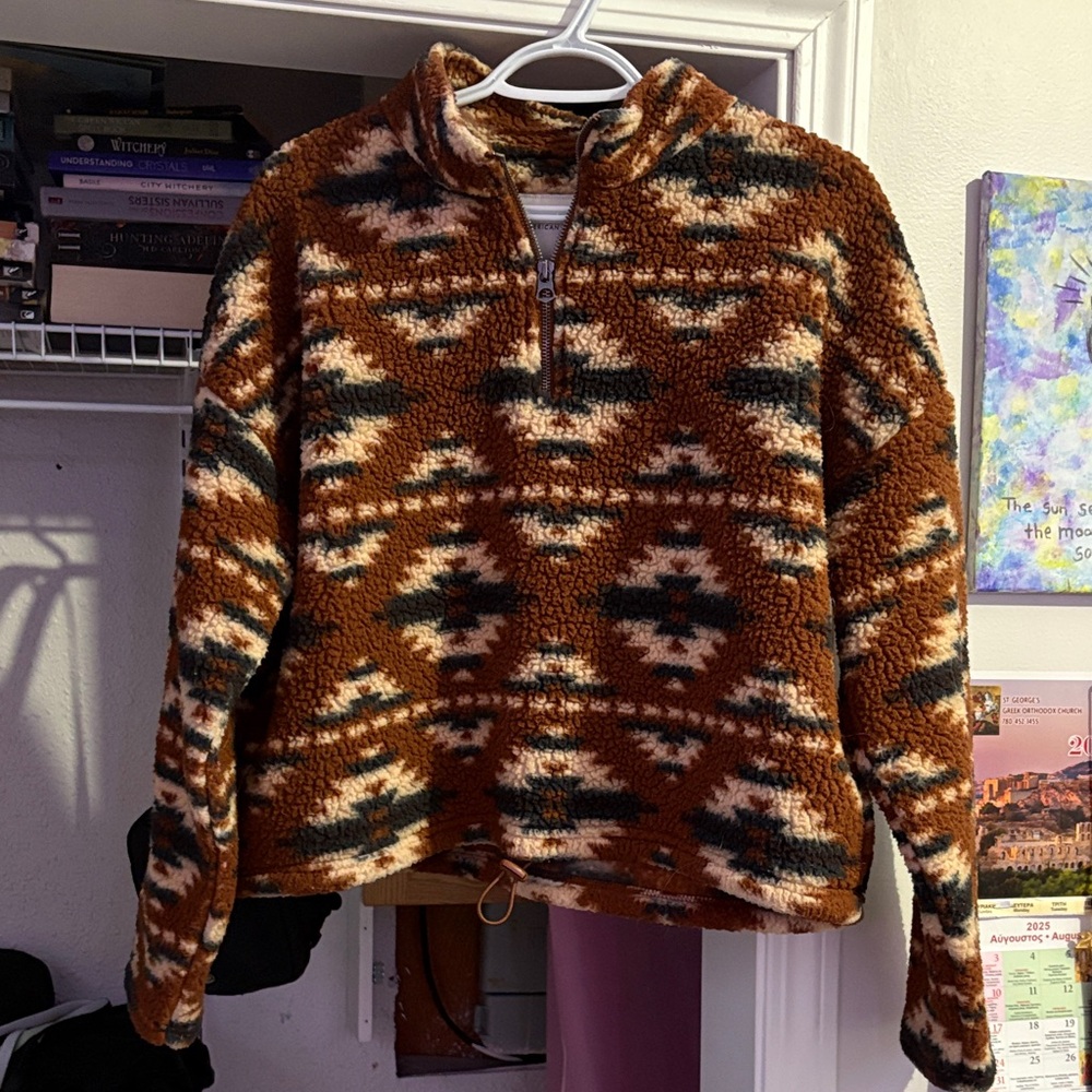 American Eagle Outfitters Brown Aztec Zip-Up Sweater